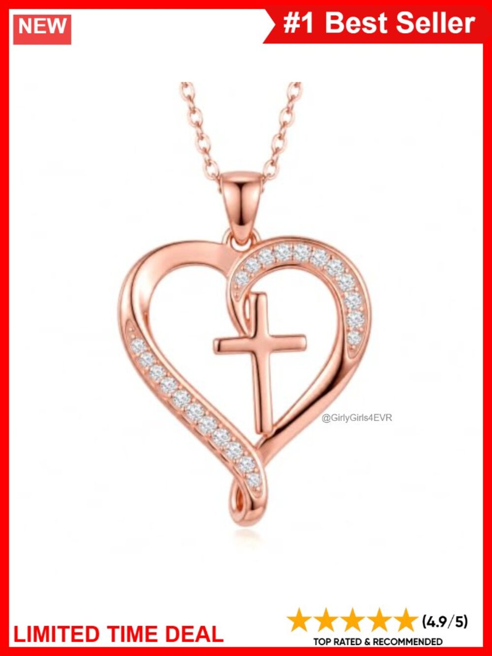 Gold Heart Cross Necklace Pendant with Zirconia Christian Religious Jewelry Gift